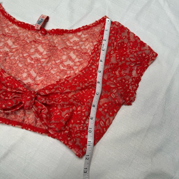 Red lace halter top sheer tie front coral small festival - Picture 7 of 11